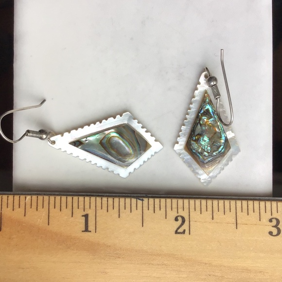 Vintage Abalone Shell & Mother of Pearl Dangle Earrings Pierced - Picture 7 of 15